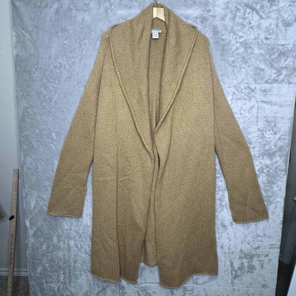Soft Surroundings Sweater Womens Large Tan Wool Mohair Blend Open Front Cardigan